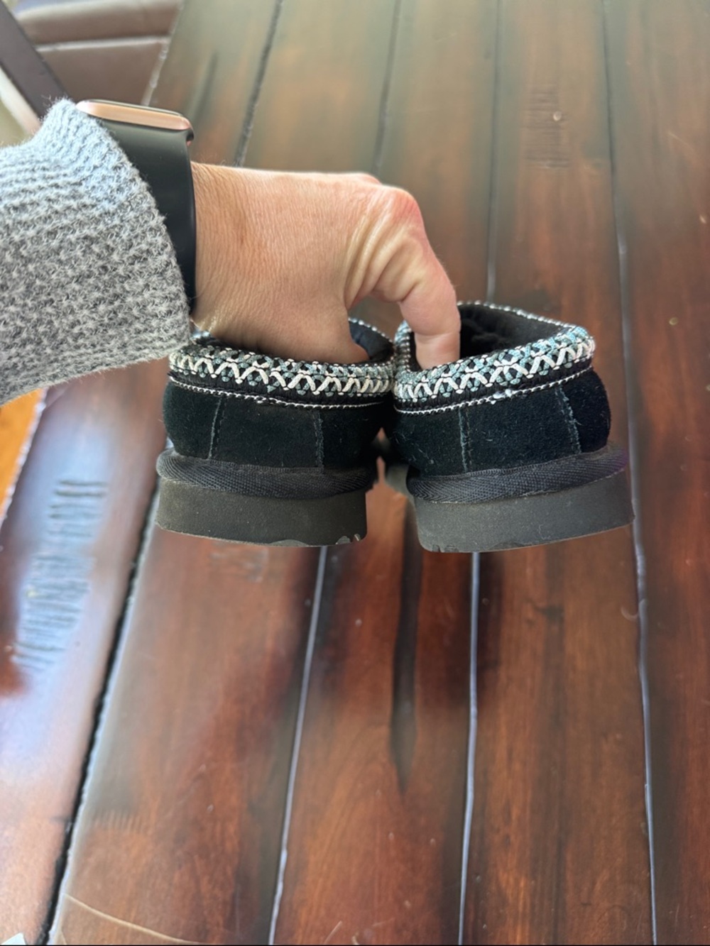 UGG Black Suede Slip-On Shearling Clog with Embroidered Collar - Picture 4 of 6